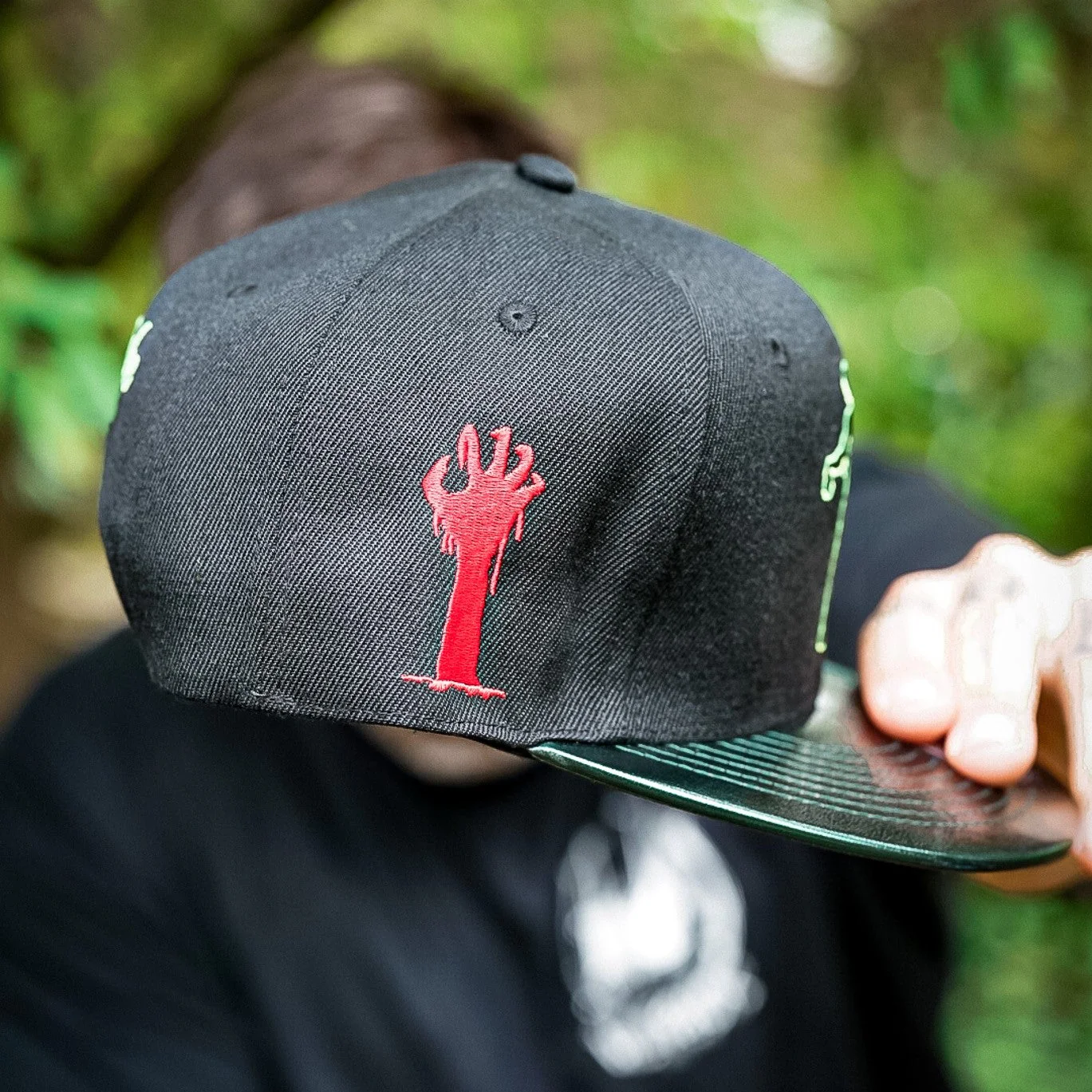 Zombie Apocalypse Snapback - Black/Dark Green Crackling Metallic - Image 11