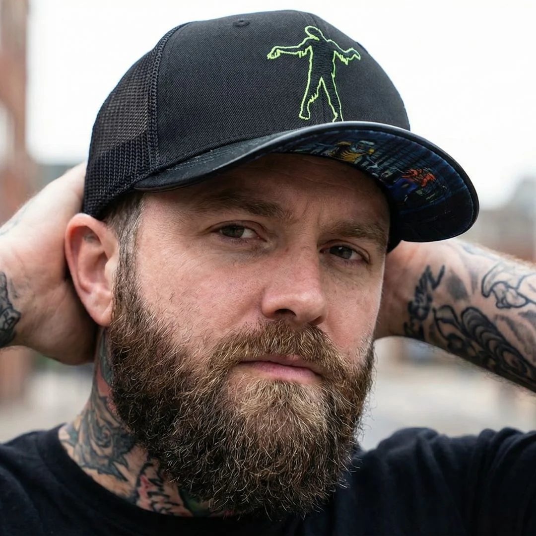 Zombie Apocalypse Trucker Cap - Black/Dark Green Crackling Metallic - Image 2